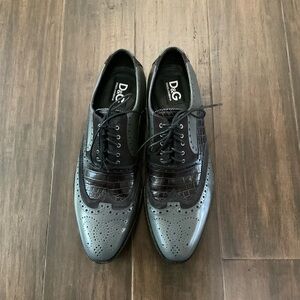 DOLCE & GABBANA Men Black Gray Wingtip Leather Dress Shoes Size 42.5 US 9.5